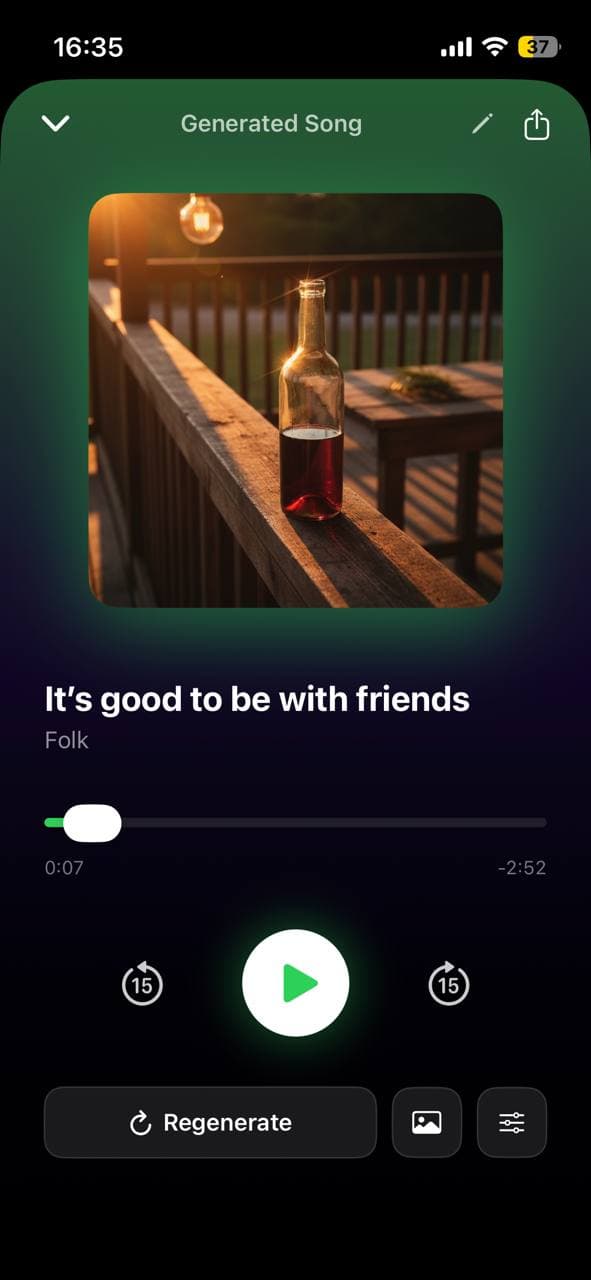 AI Cover Art screen in Larka iOS app showing generated album artwork variants
